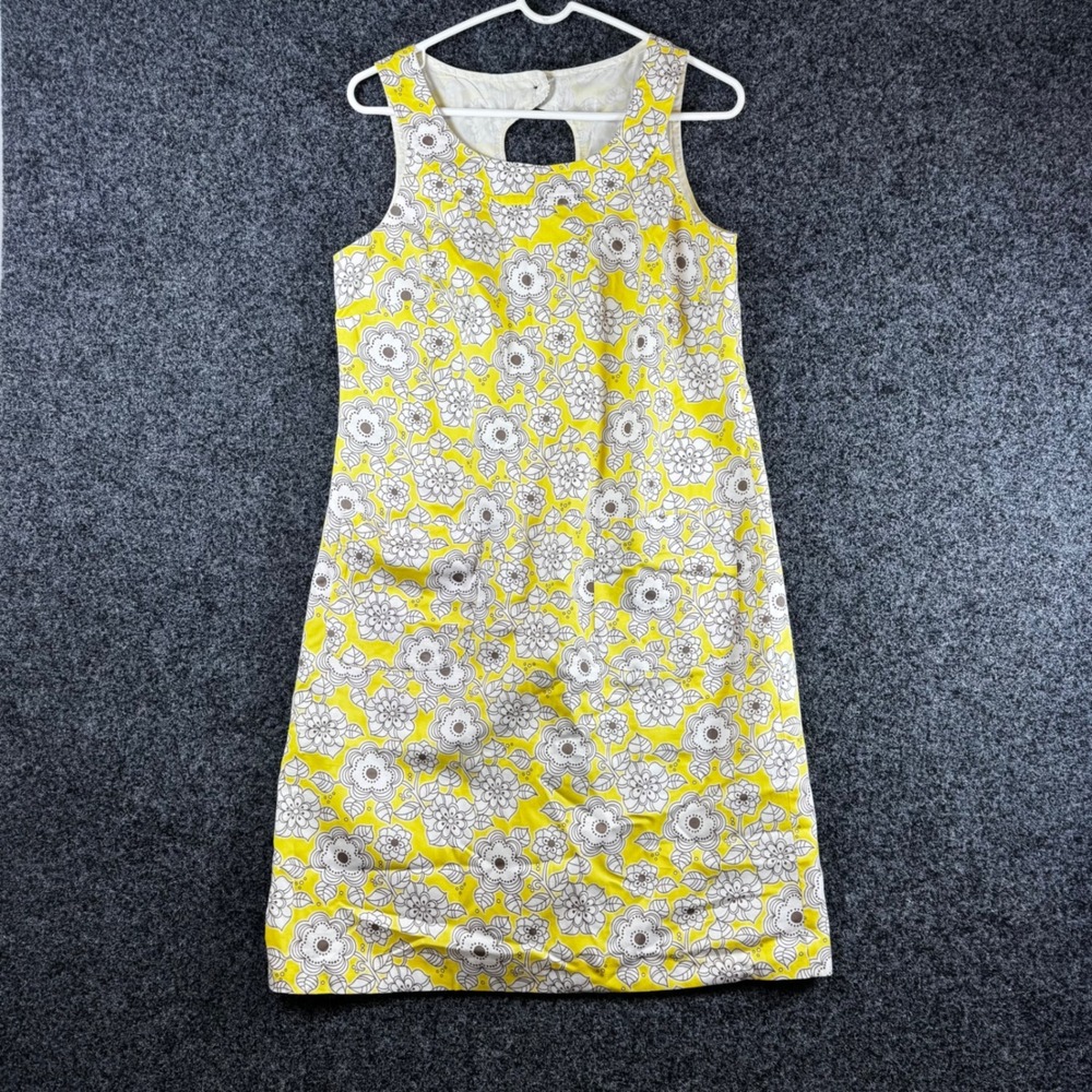 Ann Taylor‎ Yellow Floral Sleeveless Shift Dress Keyhole Back Size 8